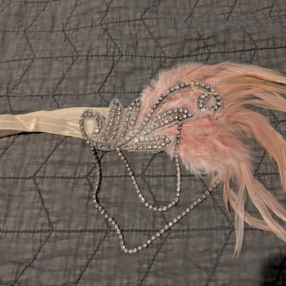 Elegant Pink Feather and Crystal Headband